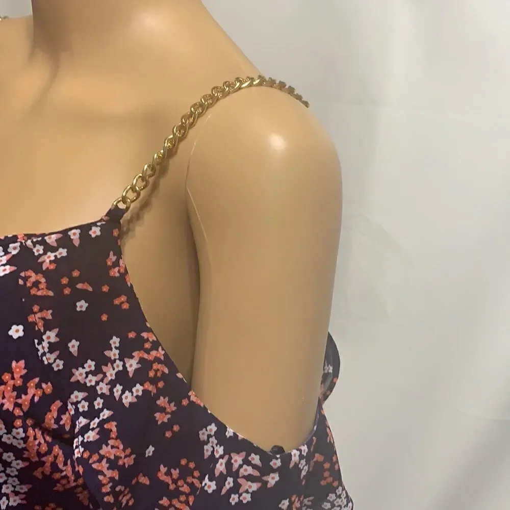 Michael Kors Medium Gold Chain Straps With Cut Out Sleeve V Neck Floral Pattern